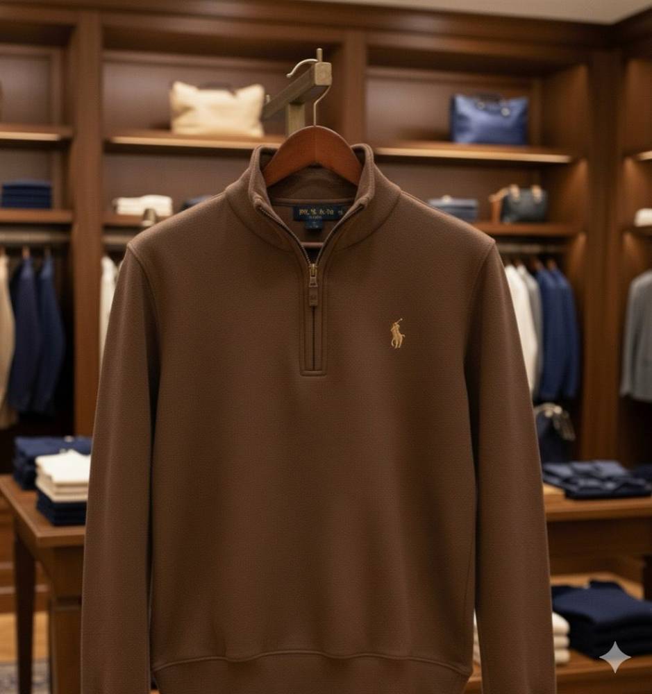 Ralph Lauren Brown Premium Quality Half Zip Sweatshirt-3