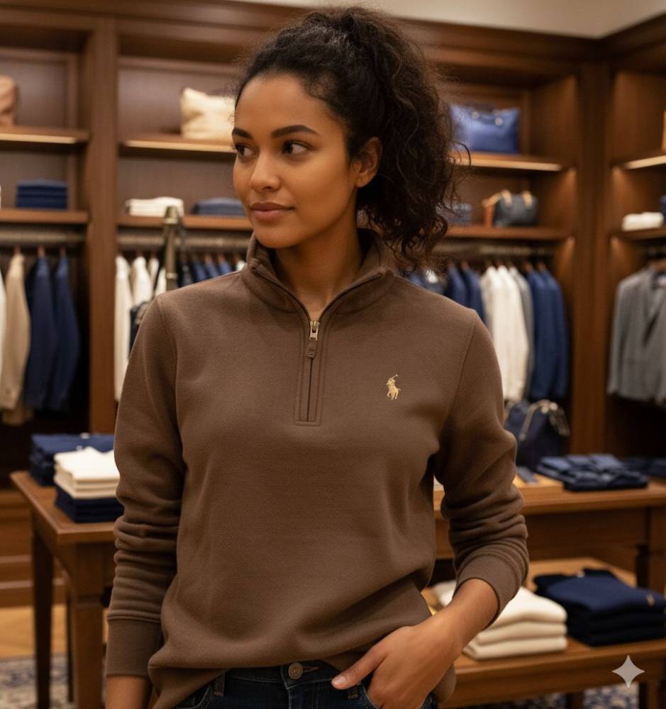 Ralph Lauren Brown Premium Quality Half Zip Sweatshirt-1