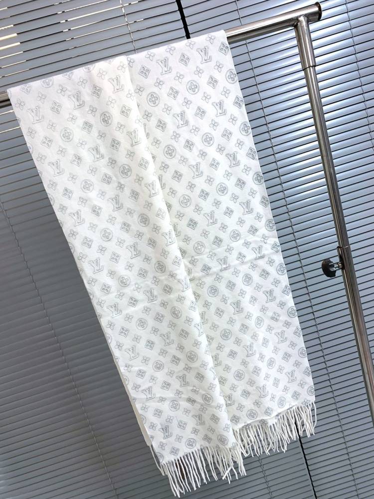 Louis Vuitton White Cashmere Reversible Muffler-thumb-4