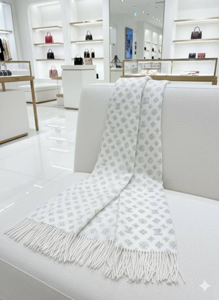 Louis Vuitton White Cashmere Reversible Muffler-thumb-2