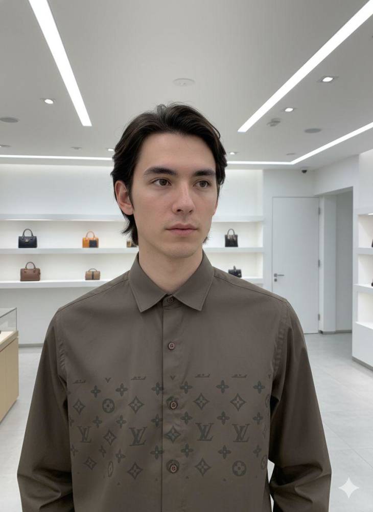 Louis Vuitton Monogram Dark grey Premium Cotton Shirt-3