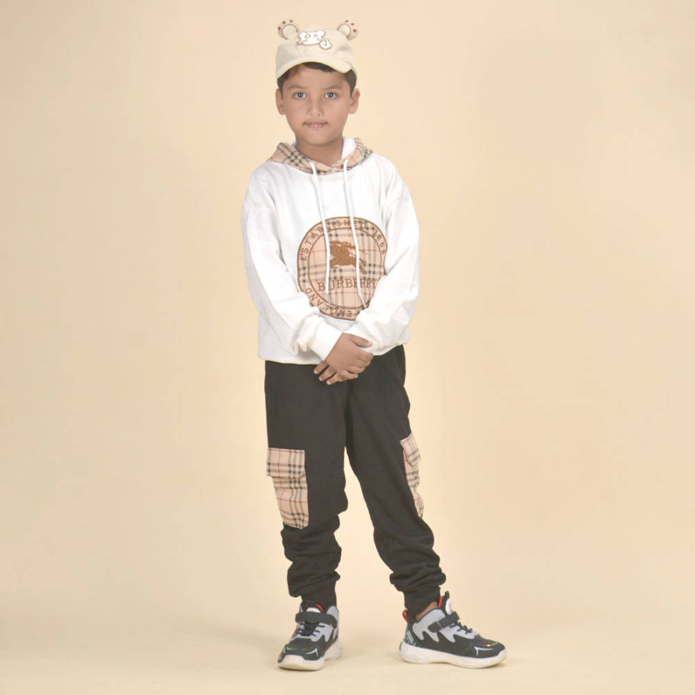 Burberry Embroidered Logo White Premium Quality Kids Co-Ord Set-thumb-0