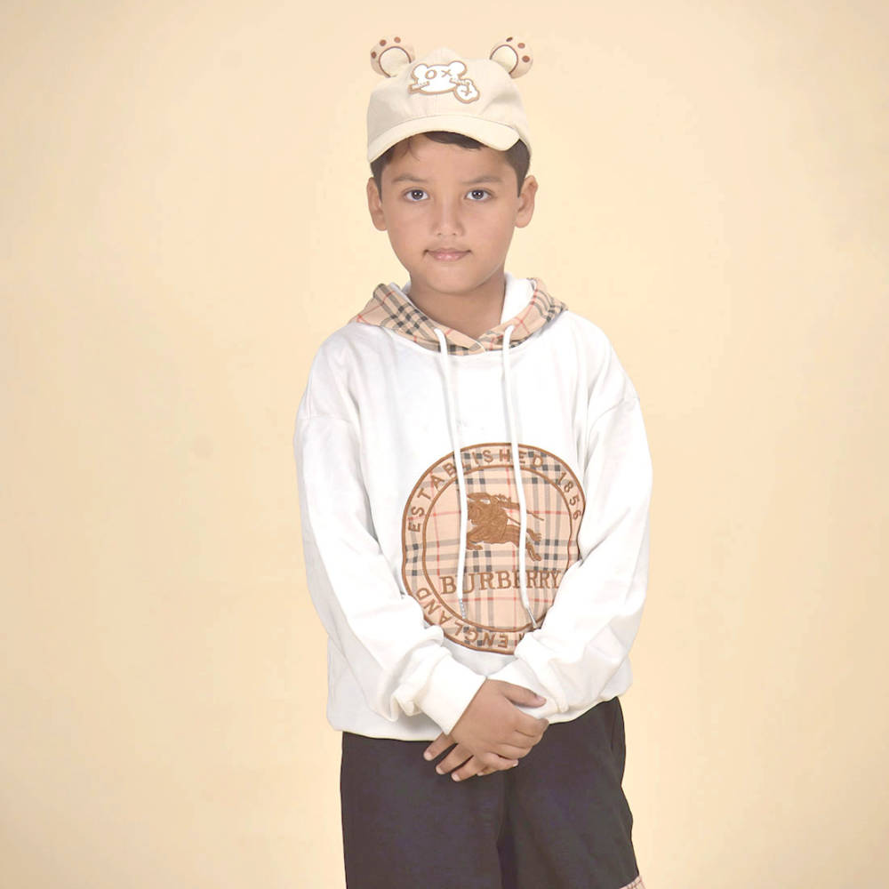 Burberry Embroidered Logo White Premium Quality Kids Co-Ord Set-thumb-3
