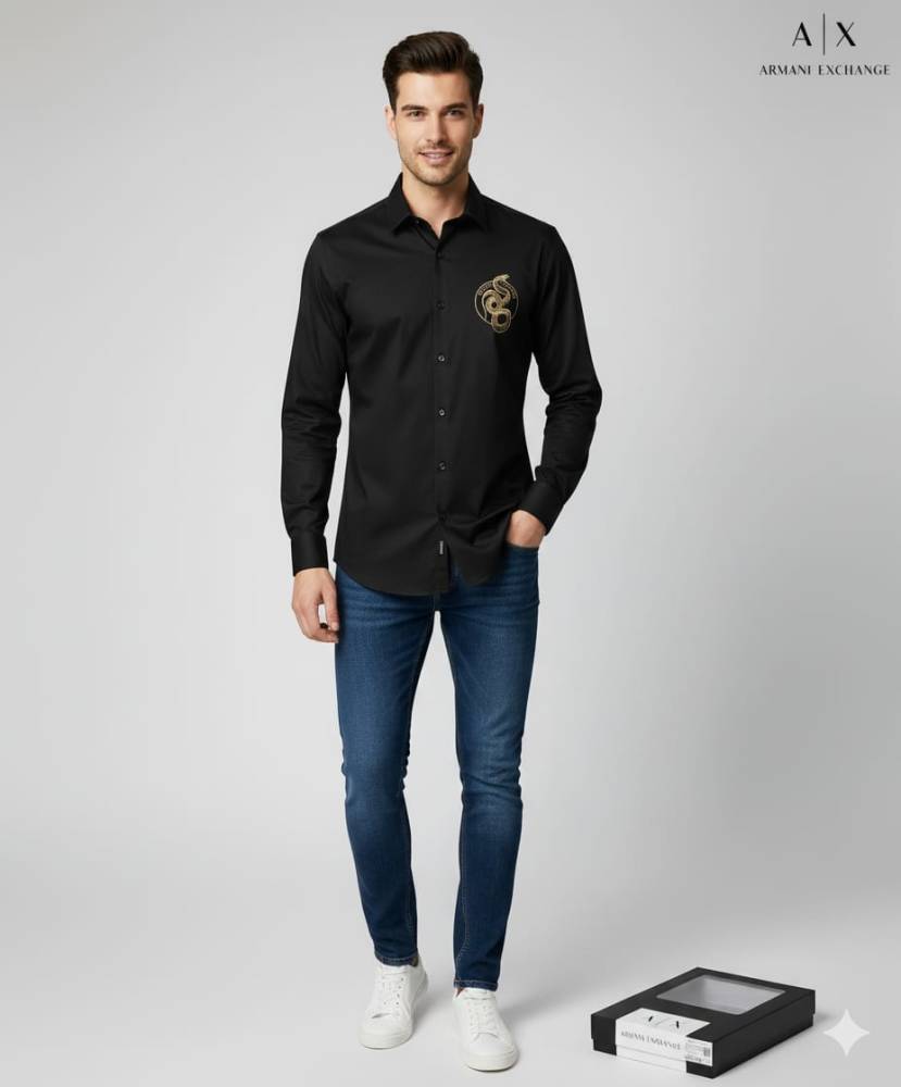 Armani Exchange Black Premium Quality Cotton Shirt-thumb-0