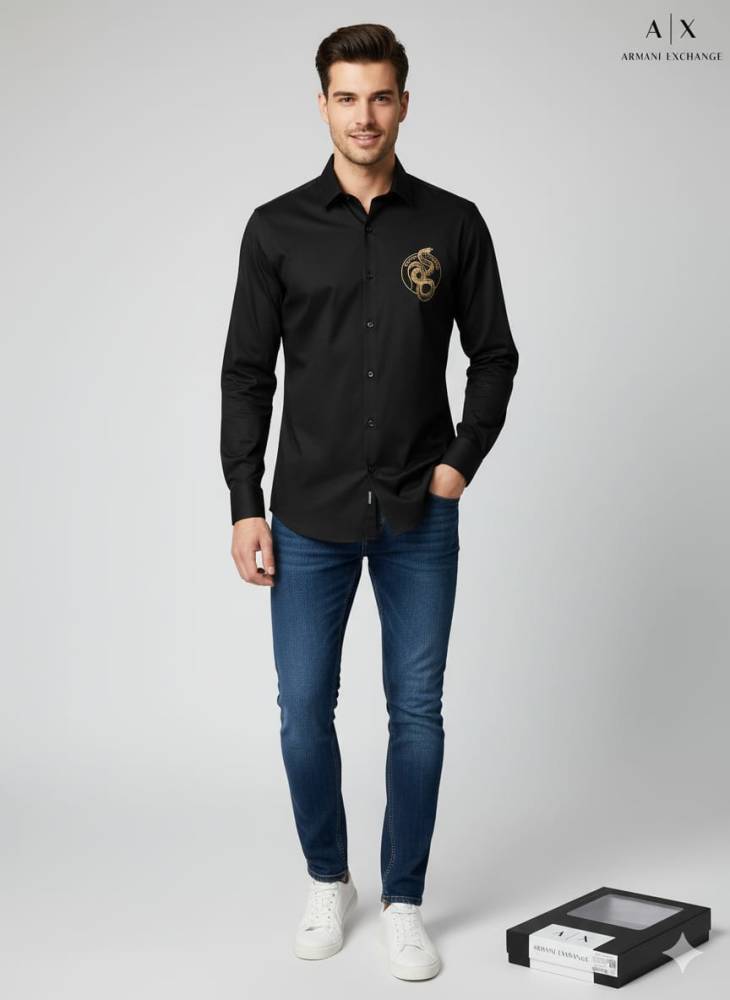 Armani Exchange Black Premium Quality Cotton Shirt-thumb-2