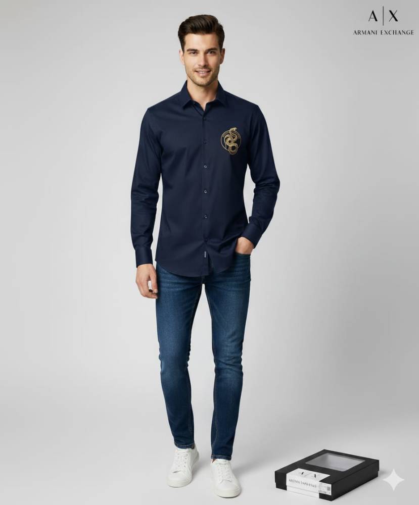 Armani Exchange Blue Premium Quality Cotton Shirt-thumb-0