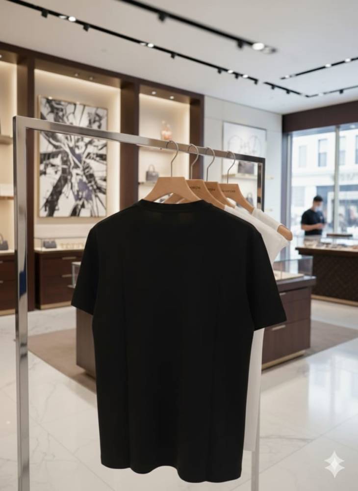 Louis Vuitton Black Embroidery Logo Premium T-shirt-3
