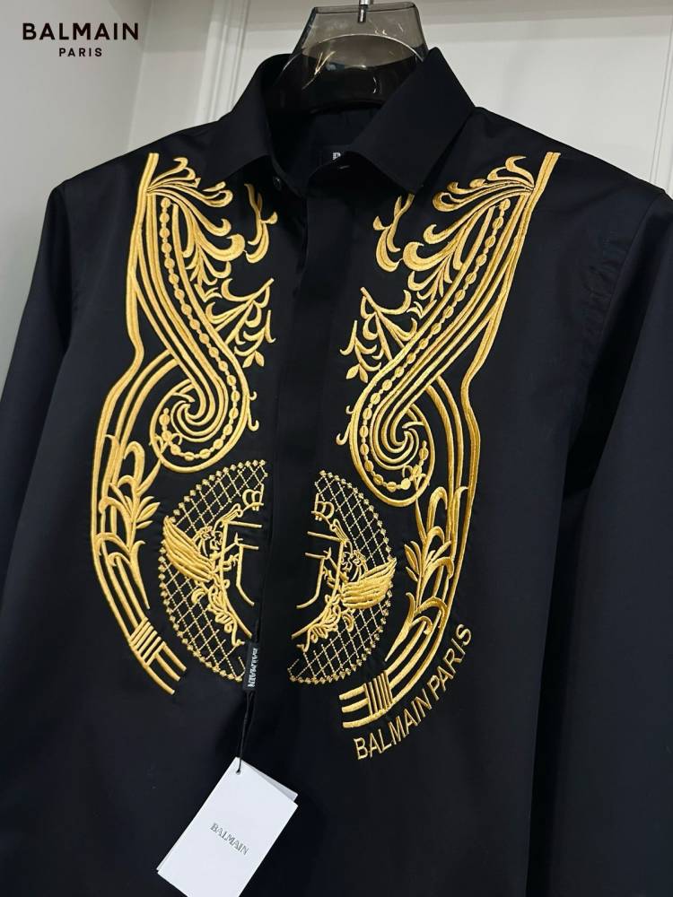 Balmain Embroidered Black Premium Cotton Shirt-1