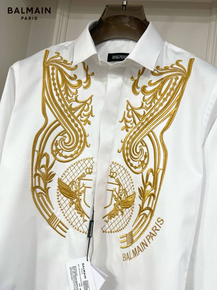 Balmain Embroidered White Premium Cotton Shirt-thumb-1