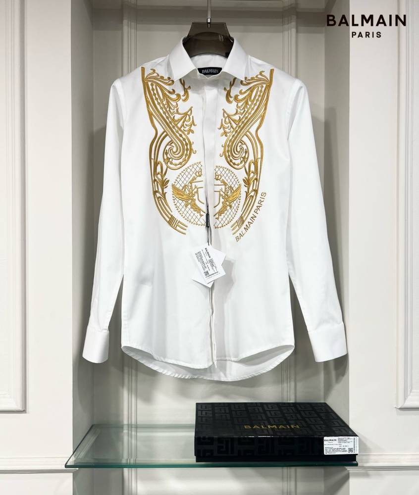 Balmain Embroidered White Premium Cotton Shirt-thumb-0