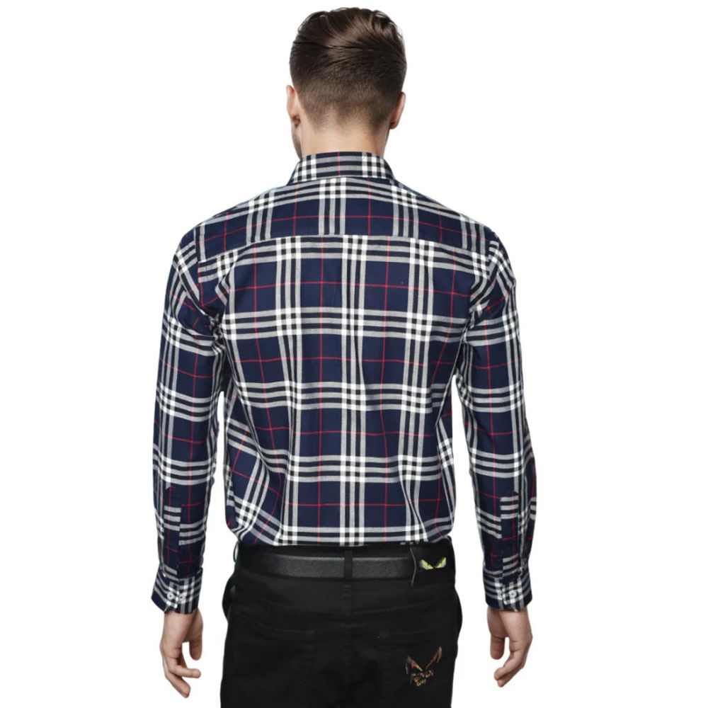 Burberry Navy Blue Premium Quality Men's Check Shirt-1
