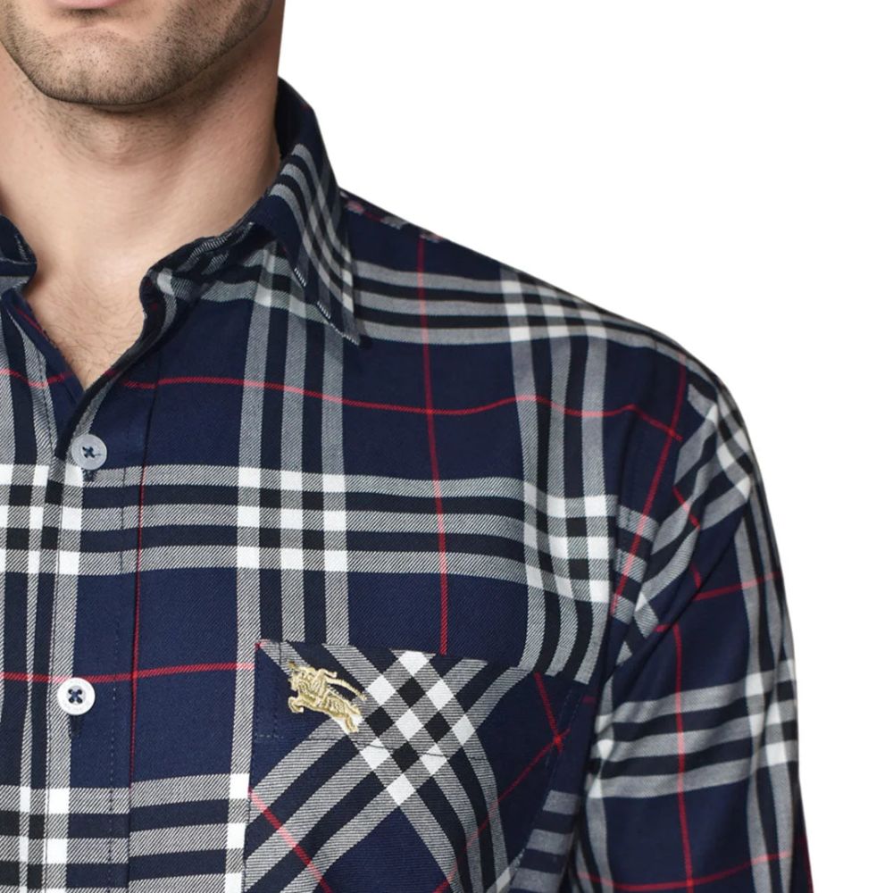 Burberry Navy Blue Premium Quality Men's Check Shirt-5