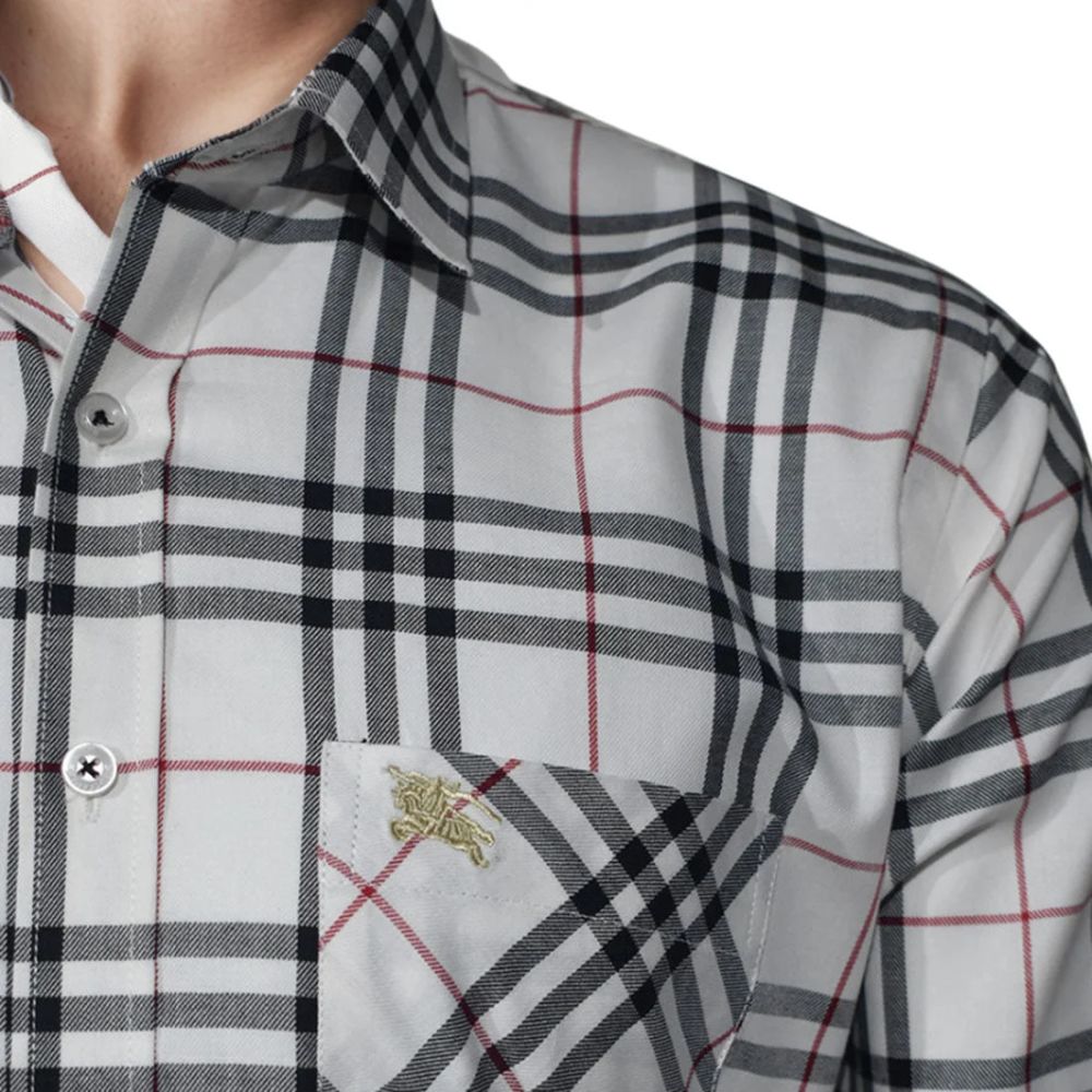 Burberry White Premium Quality Men's Check Shirt-5