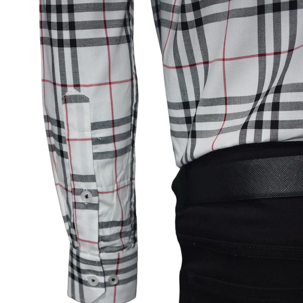 Burberry White Premium Quality Men's Check Shirt-4