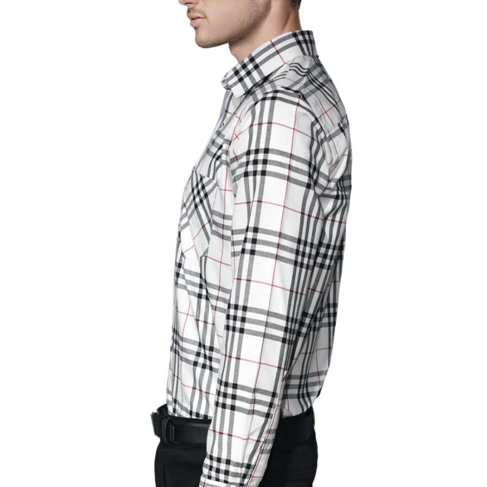 Burberry White Premium Quality Men's Check Shirt-3