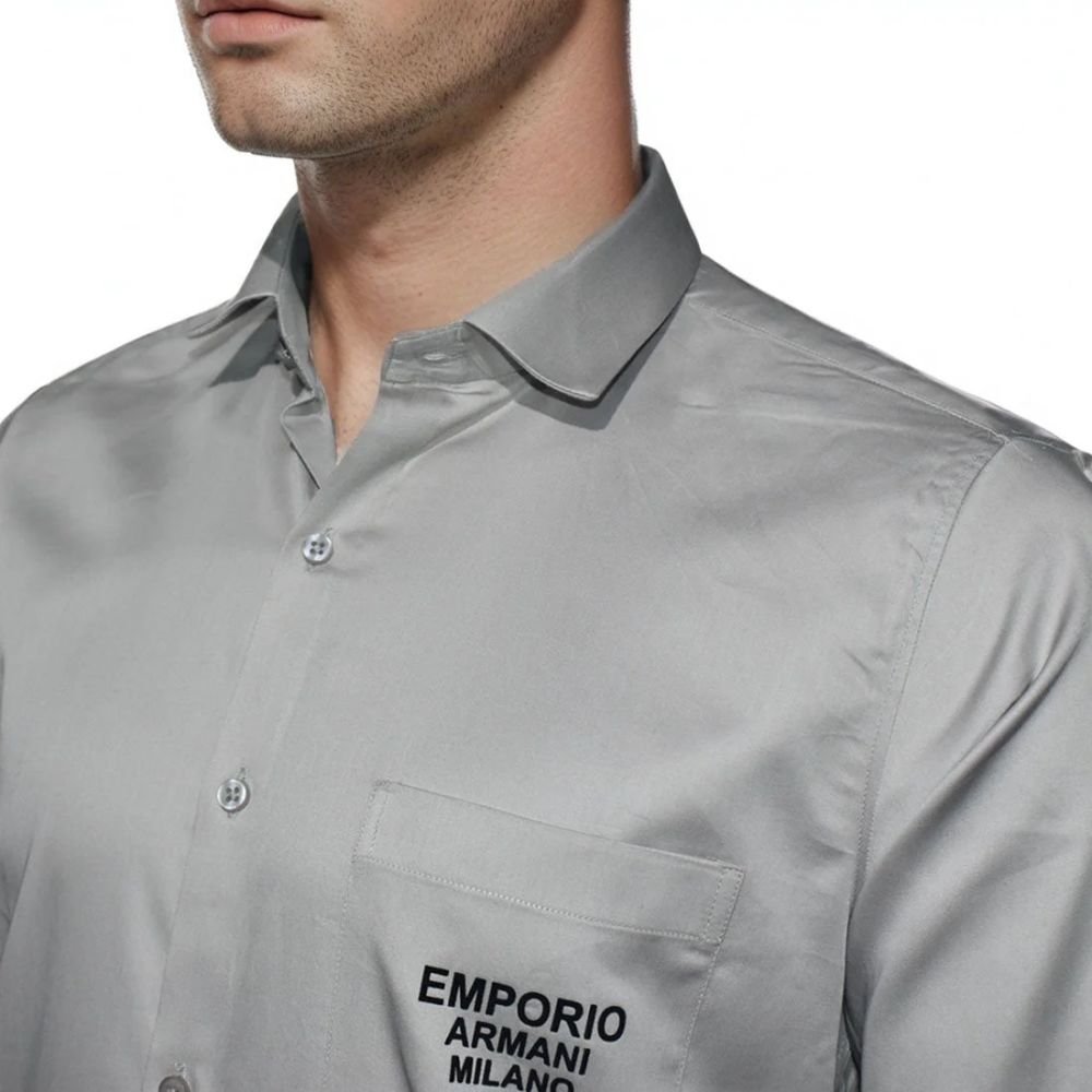 Emporio Armani Grey Premium Quality Flocking Text On Pocket Shirt-2