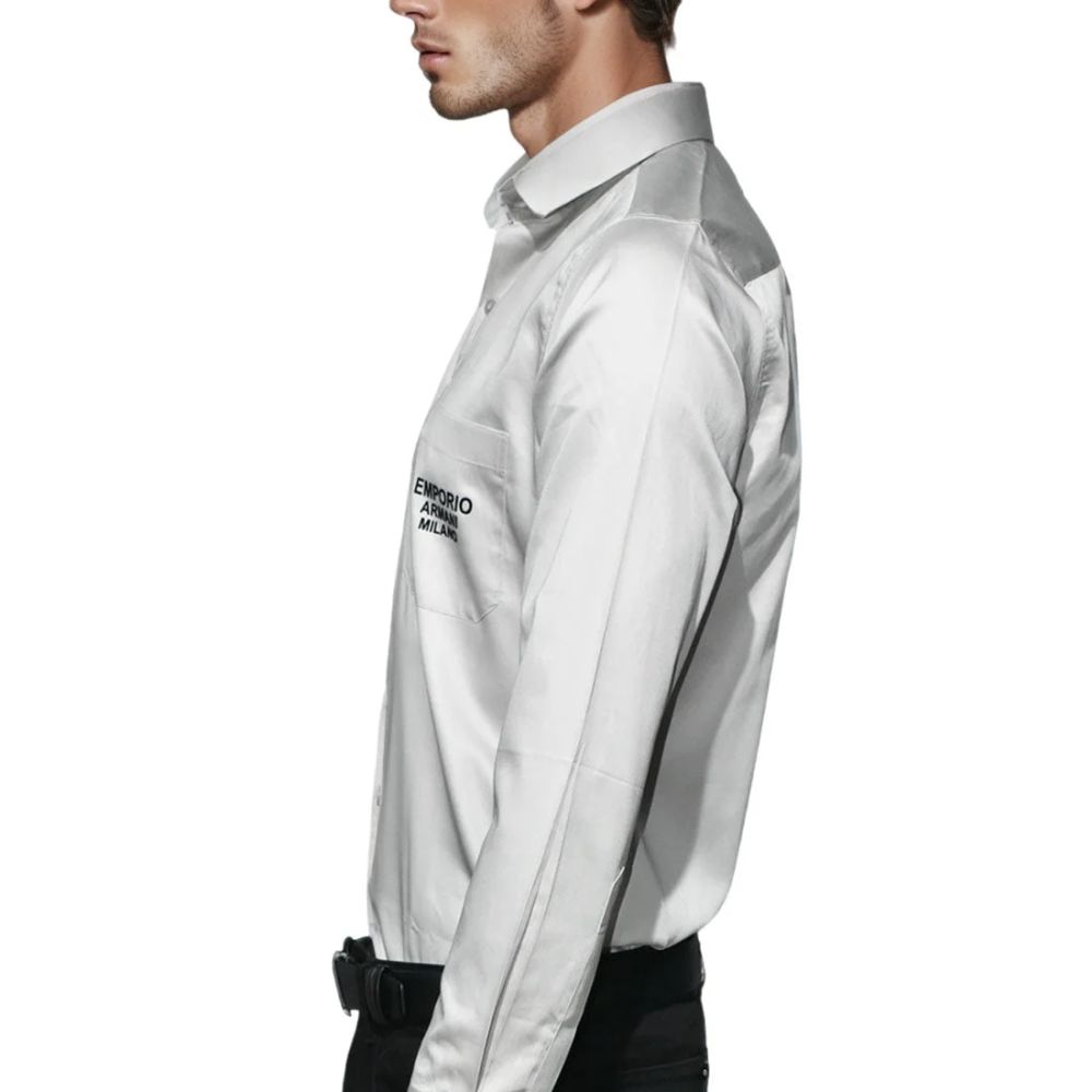 Emporio Armani Grey Premium Quality Flocking Text On Pocket Shirt-3