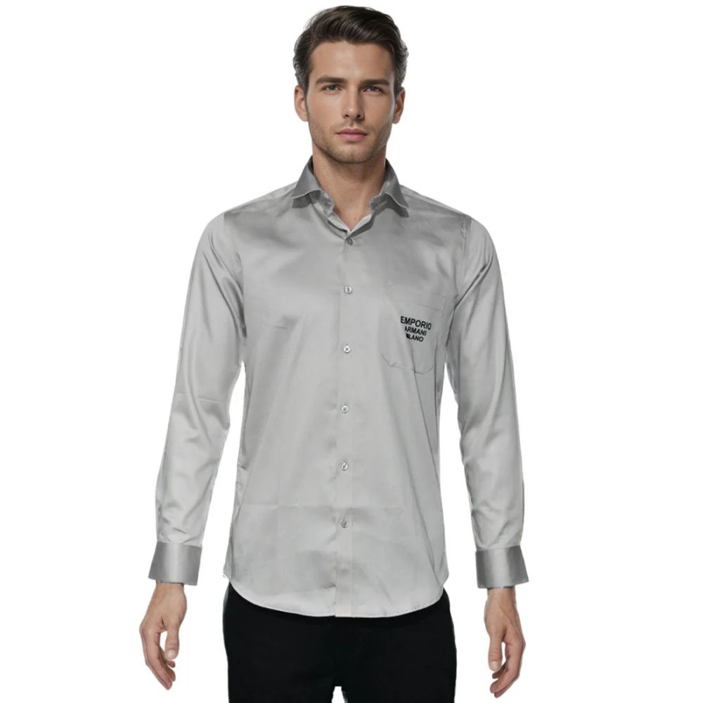 Emporio Armani Grey Premium Quality Flocking Text On Pocket Shirt-5