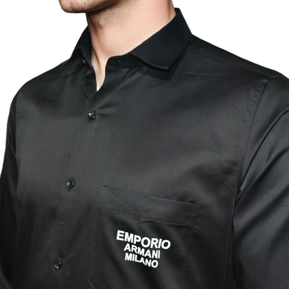 Emporio Armani Black Premium Quality Flocking Text On Pocket Shirt-2