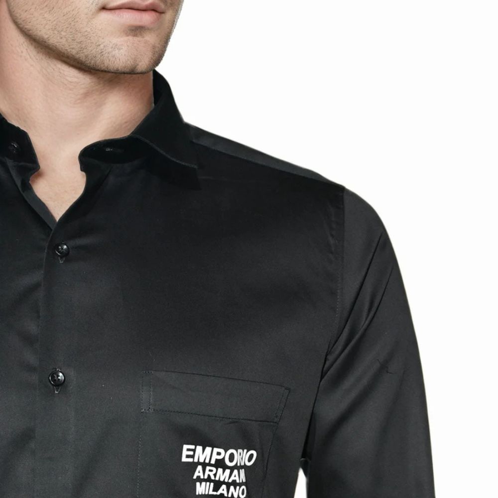 Emporio Armani Black Premium Quality Flocking Text On Pocket Shirt-4
