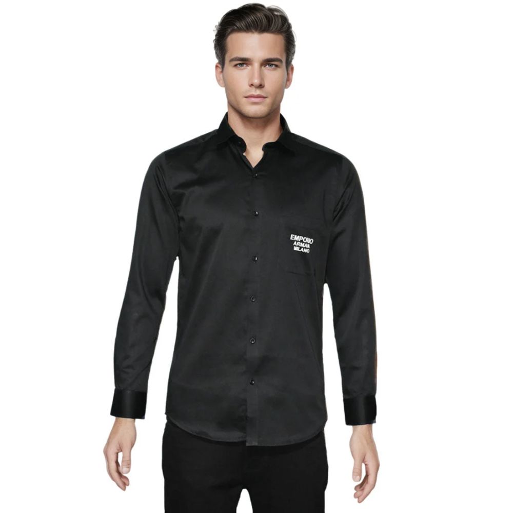 Emporio Armani Black Premium Quality Flocking Text On Pocket Shirt-6