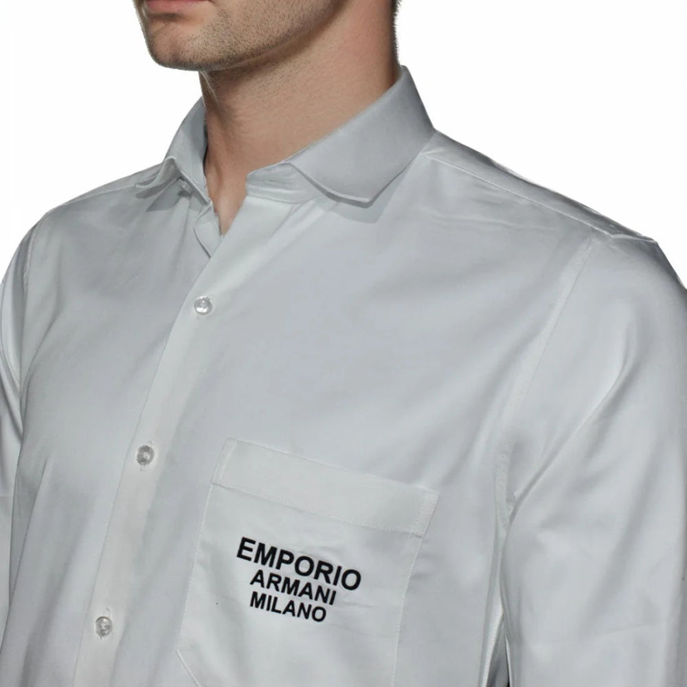Emporio Armani White Premium Quality Flocking Text On Pocket Shirt-2