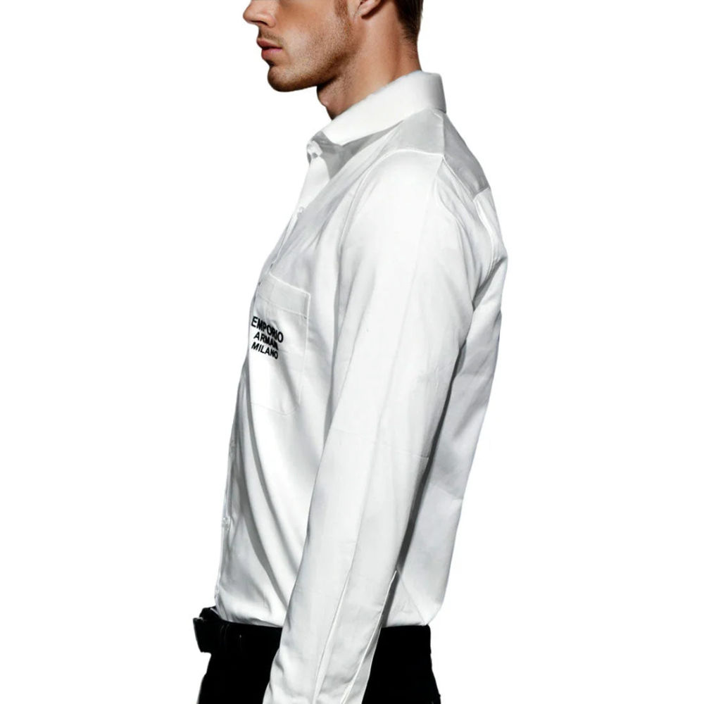 Emporio Armani White Premium Quality Flocking Text On Pocket Shirt-3