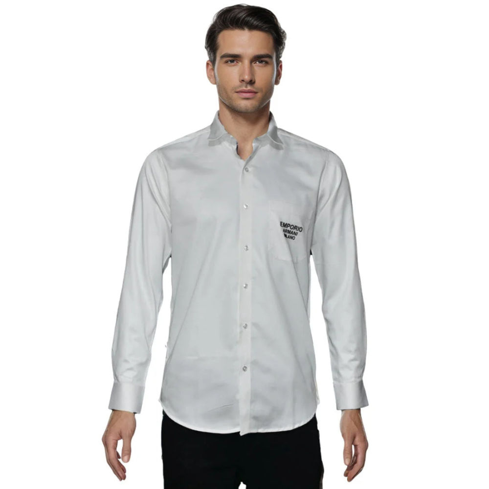 Emporio Armani White Premium Quality Flocking Text On Pocket Shirt-6