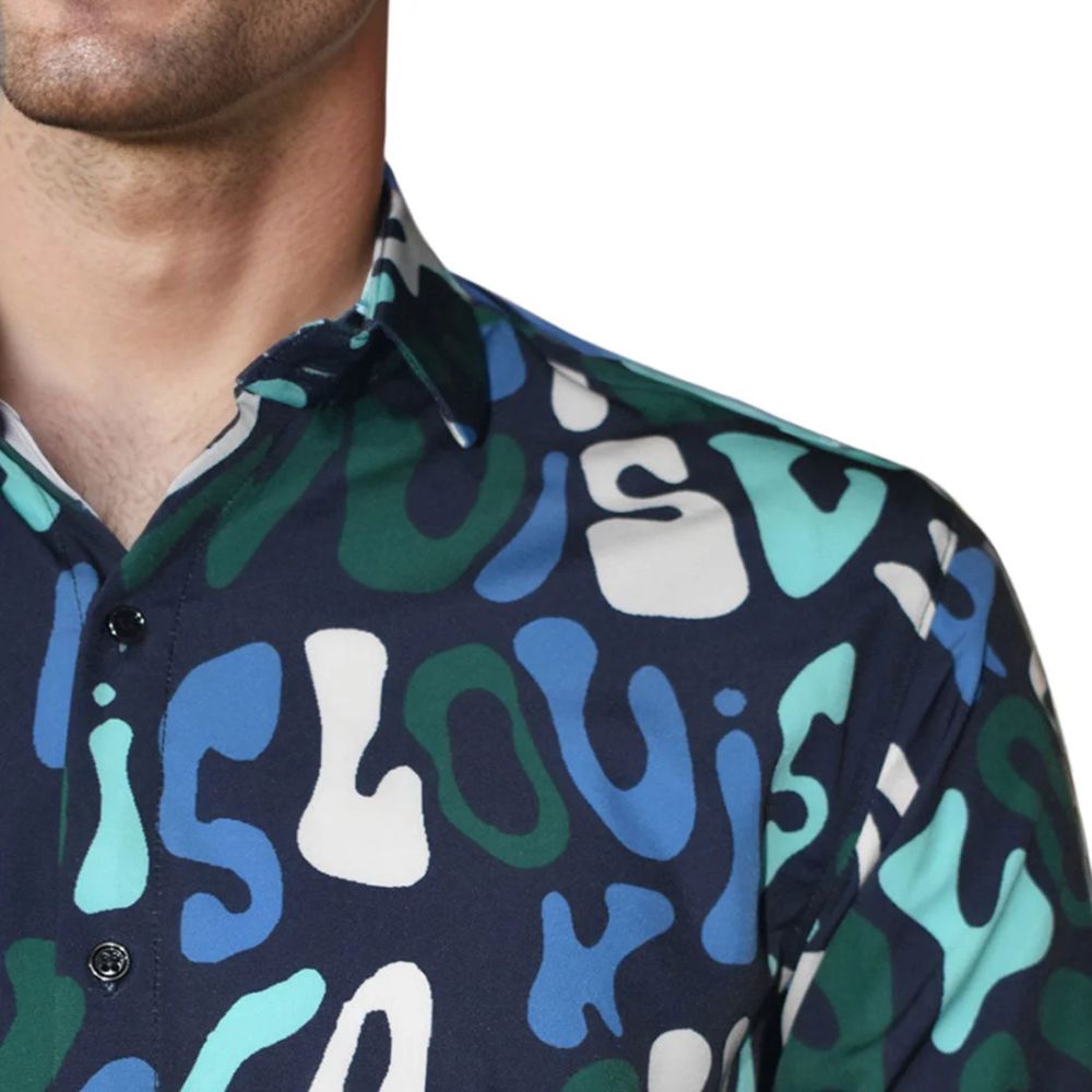 Louis Vuitton Navy Blue & Green Premium Quality Long Sleeve Shirt-4