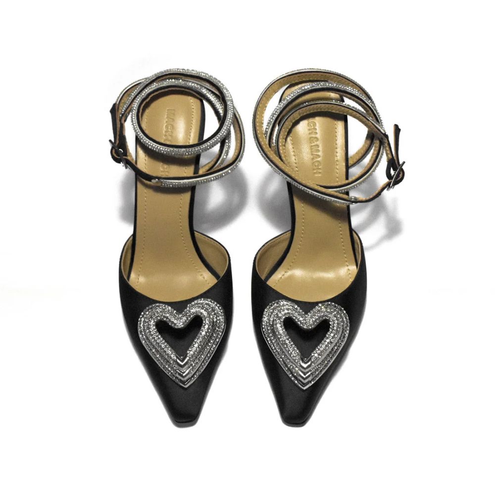Mach & Mach Heart Printed Black Pencil Heels Sandals-5