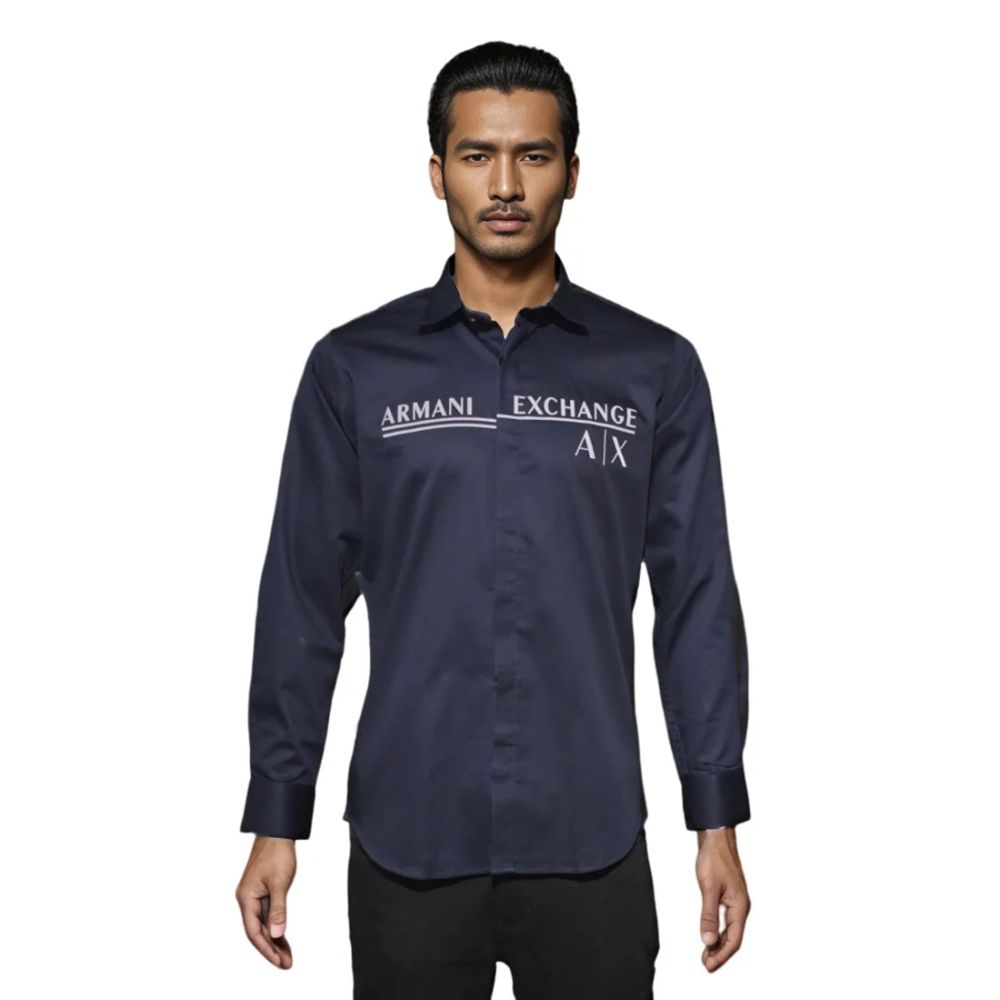 Armani Exchange Printed Navy Blue Premium Quality Men's Shirt-6