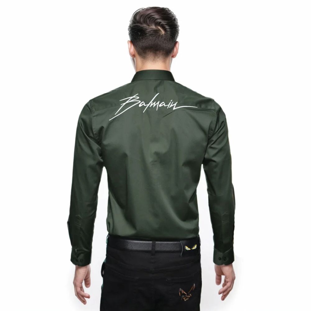 Balmain Green Premium Quality Slim Fit Formal Men's Shirt-1