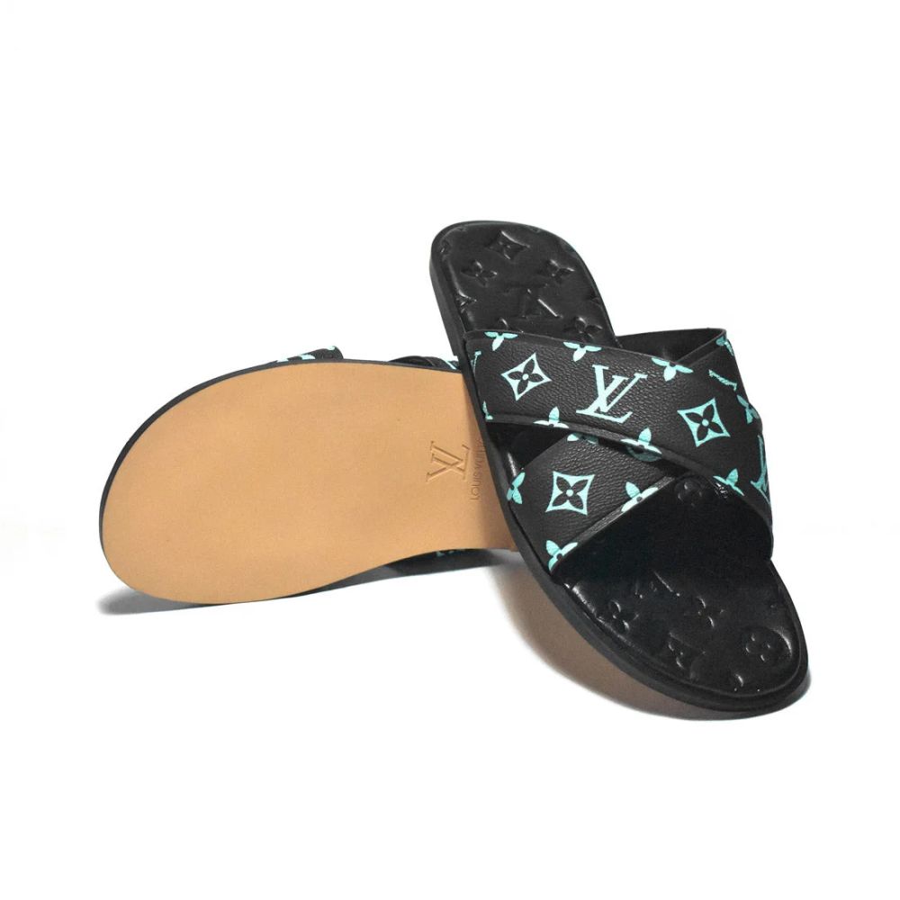 Louis Vuitton Black & Blue Premium Quality Men's Flip-flops-5