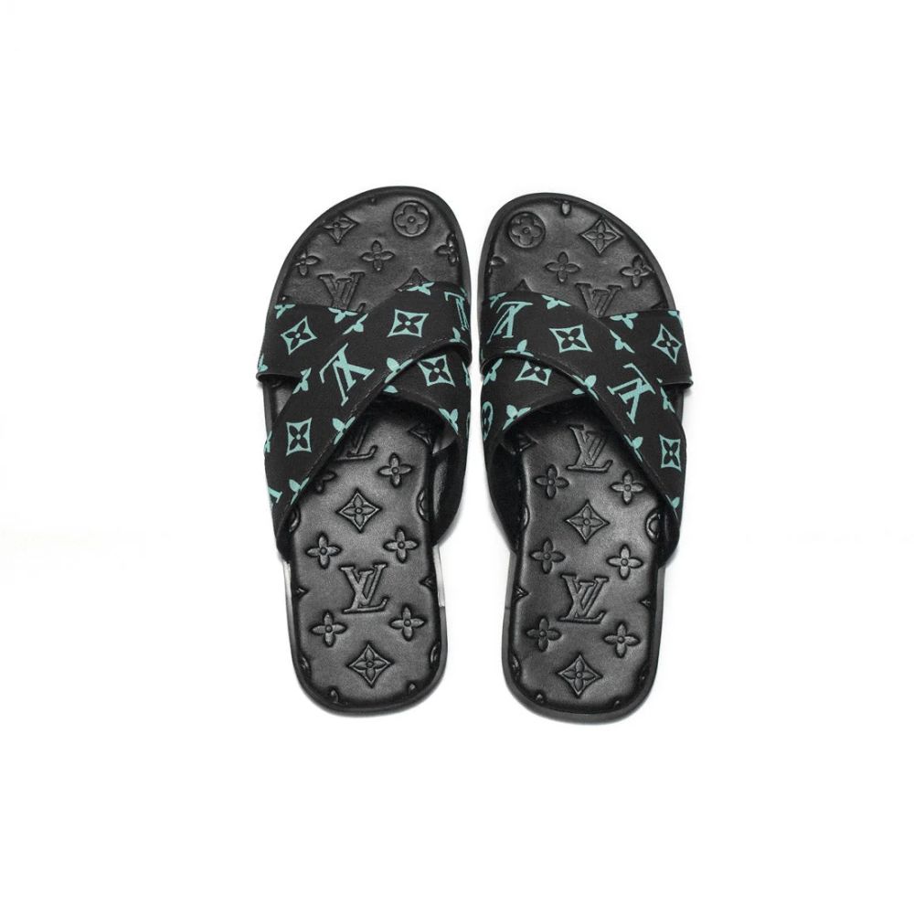 Louis Vuitton Black & Blue Premium Quality Men's Flip-flops-3