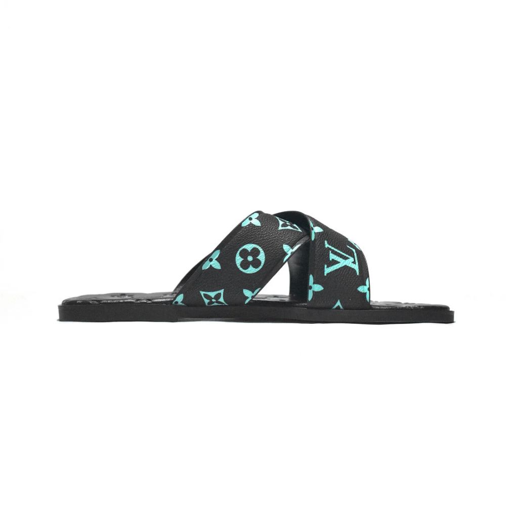 Louis Vuitton Black & Blue Premium Quality Men's Flip-flops-2
