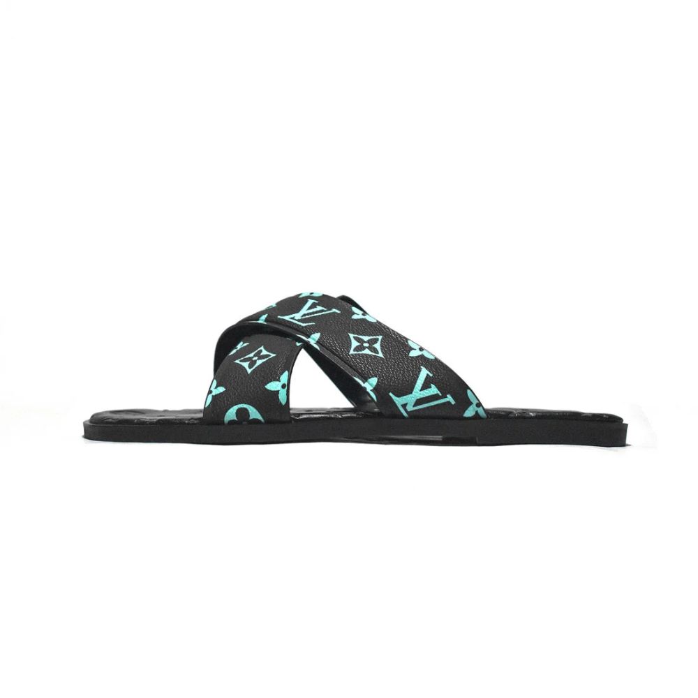 Louis Vuitton Black & Blue Premium Quality Men's Flip-flops-1