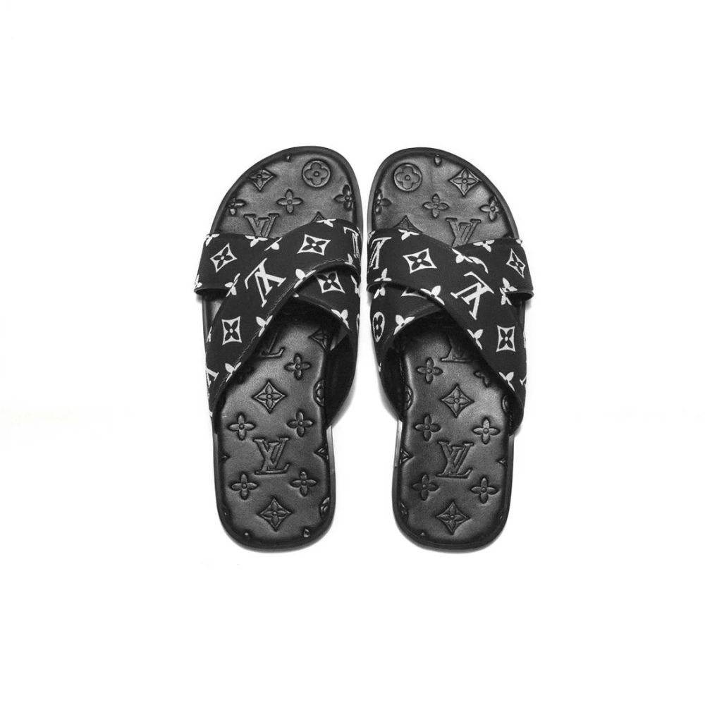 Louis Vuitton Black & White Premium Quality Men's Flip-Flops-3
