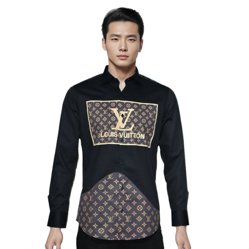 Louis Vuitton Black Premium Quality New Designer Men's Casual Shirt-thumb-0