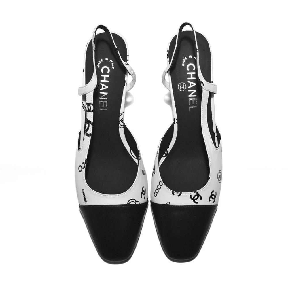Chanel White & Black Premium Quality Heels Sandals-5