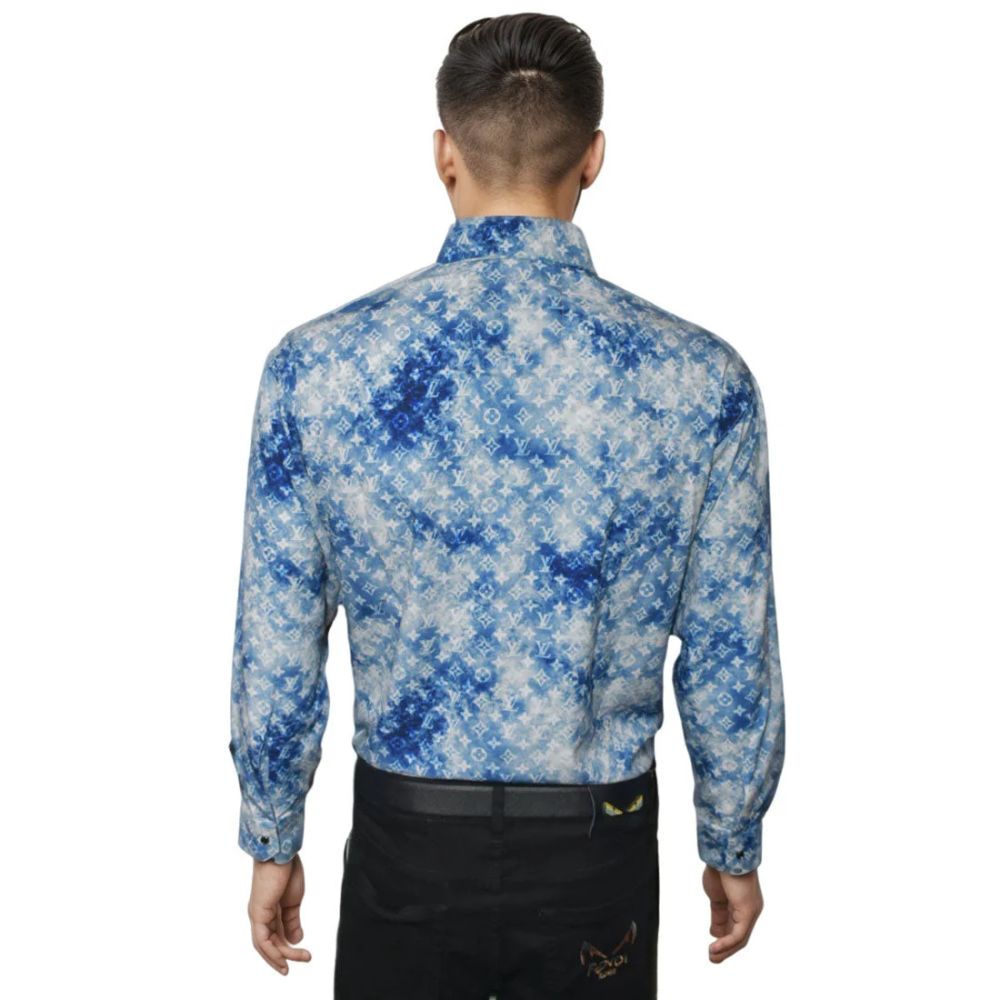 Louis Vuitton Blue Premium Quality Designer Shirt-1