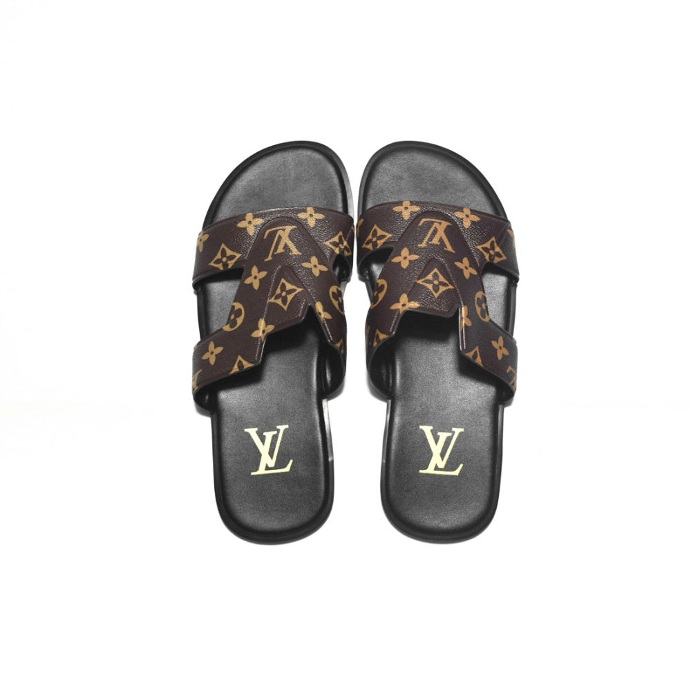 Louis Vuitton Brown & Black Premium Quality Men's Flip-flops-3