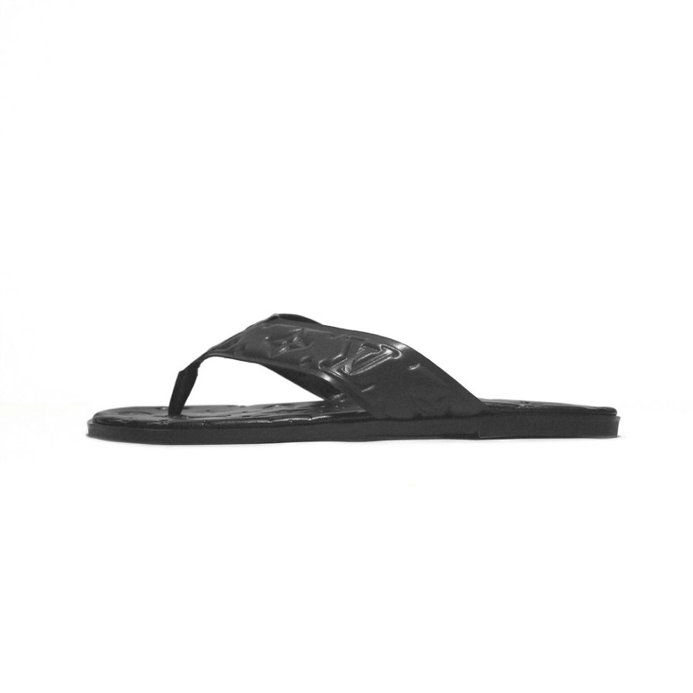 Louis Vuitton Black Premium Leather Mens Flip-flops-1