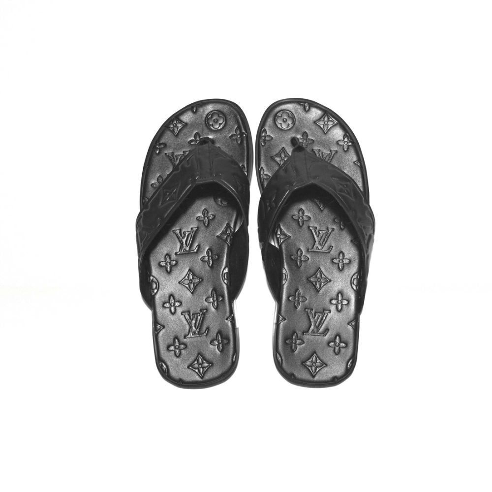 Louis Vuitton Black Premium Leather Mens Flip-flops-5