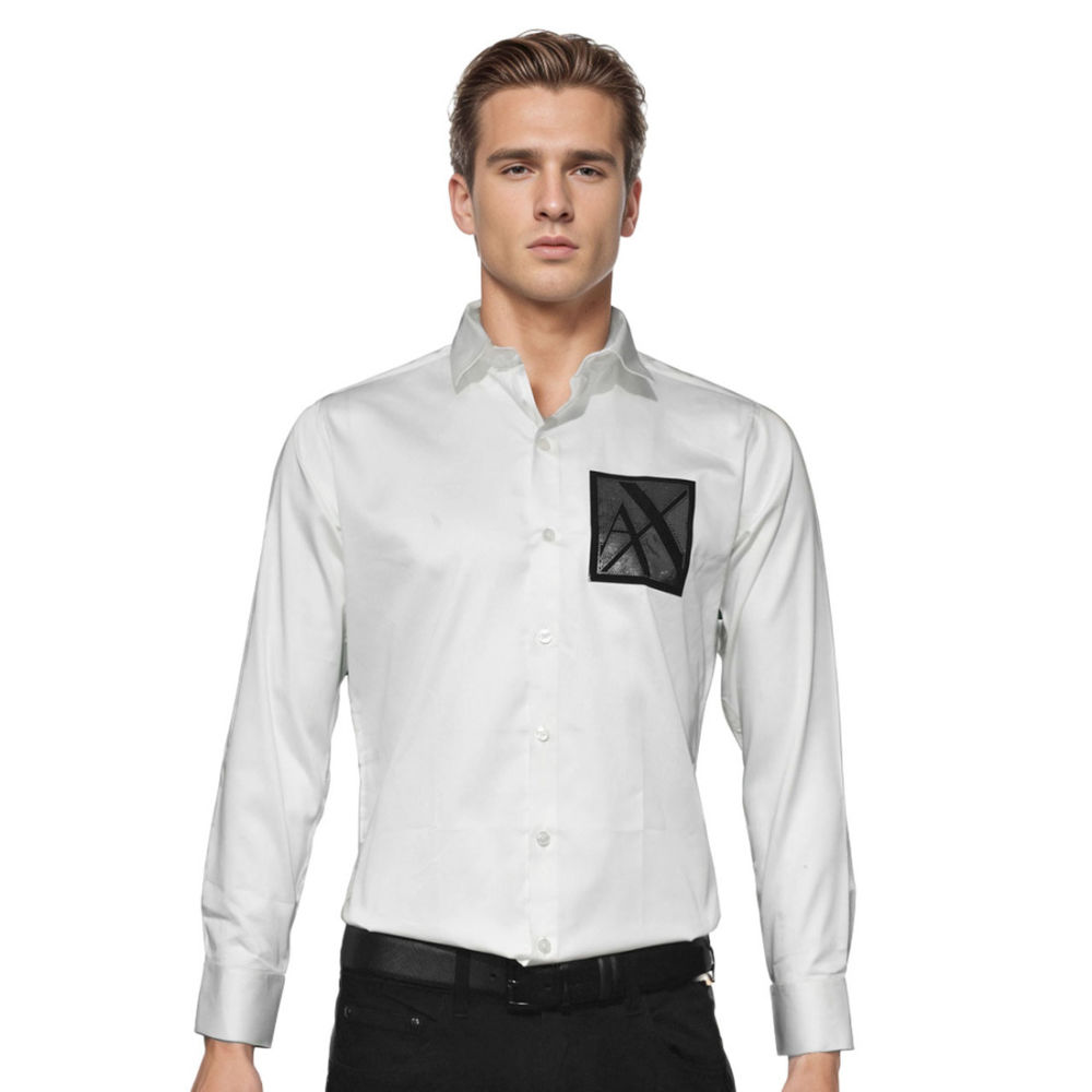 Armani Exchange White Premium Pocket Logo Shirt-thumb-0