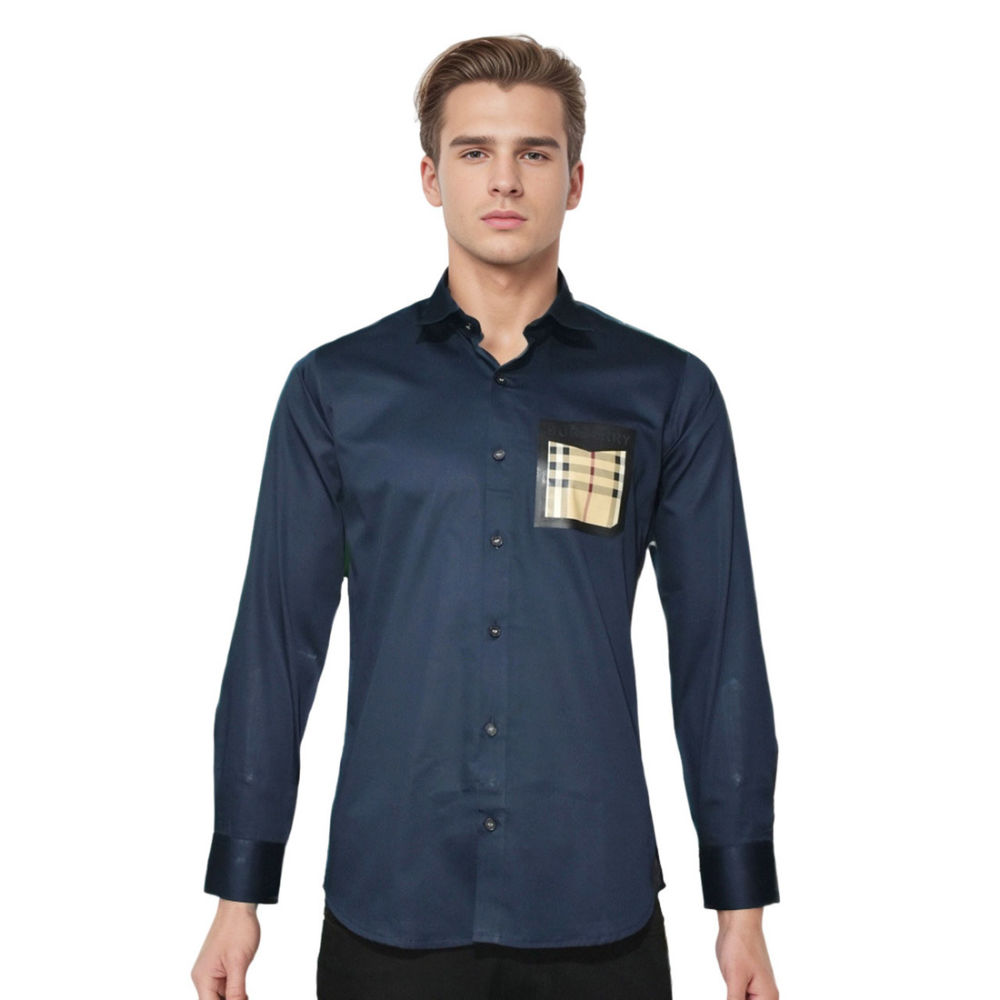 Burberry Pocket Logo Navy Blue Premium Quality Shirt-thumb-6
