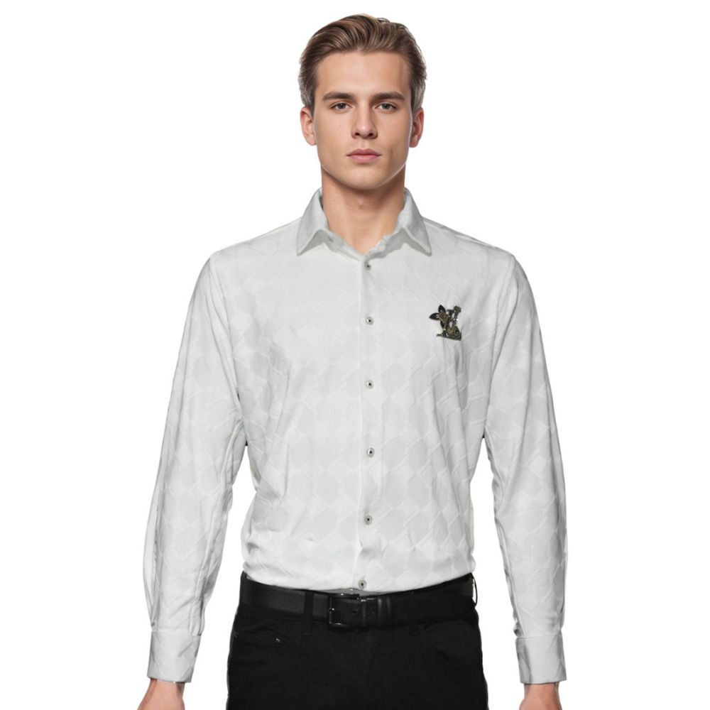 Louis Vuitton White Jacquard Textured Premium Shirt-thumb-0