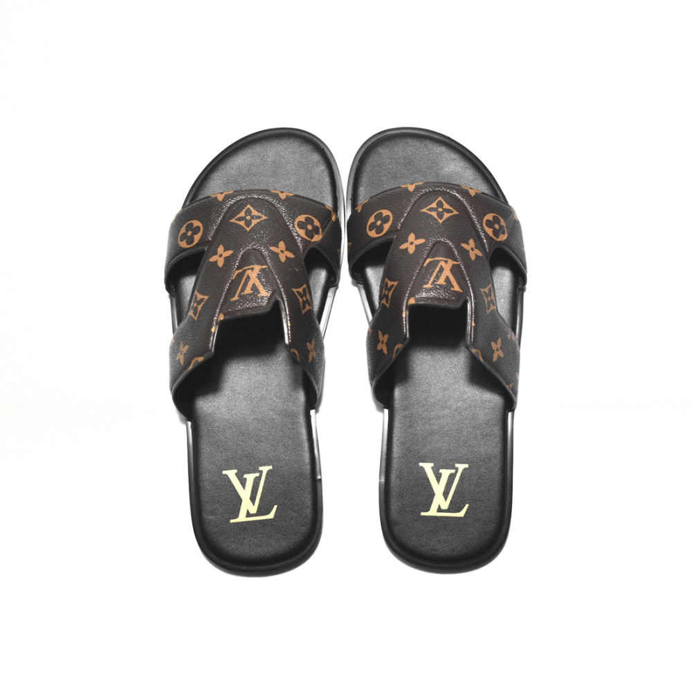 Louis Vuitton Brown & Black Premium Quality Men's Flip-fops-3