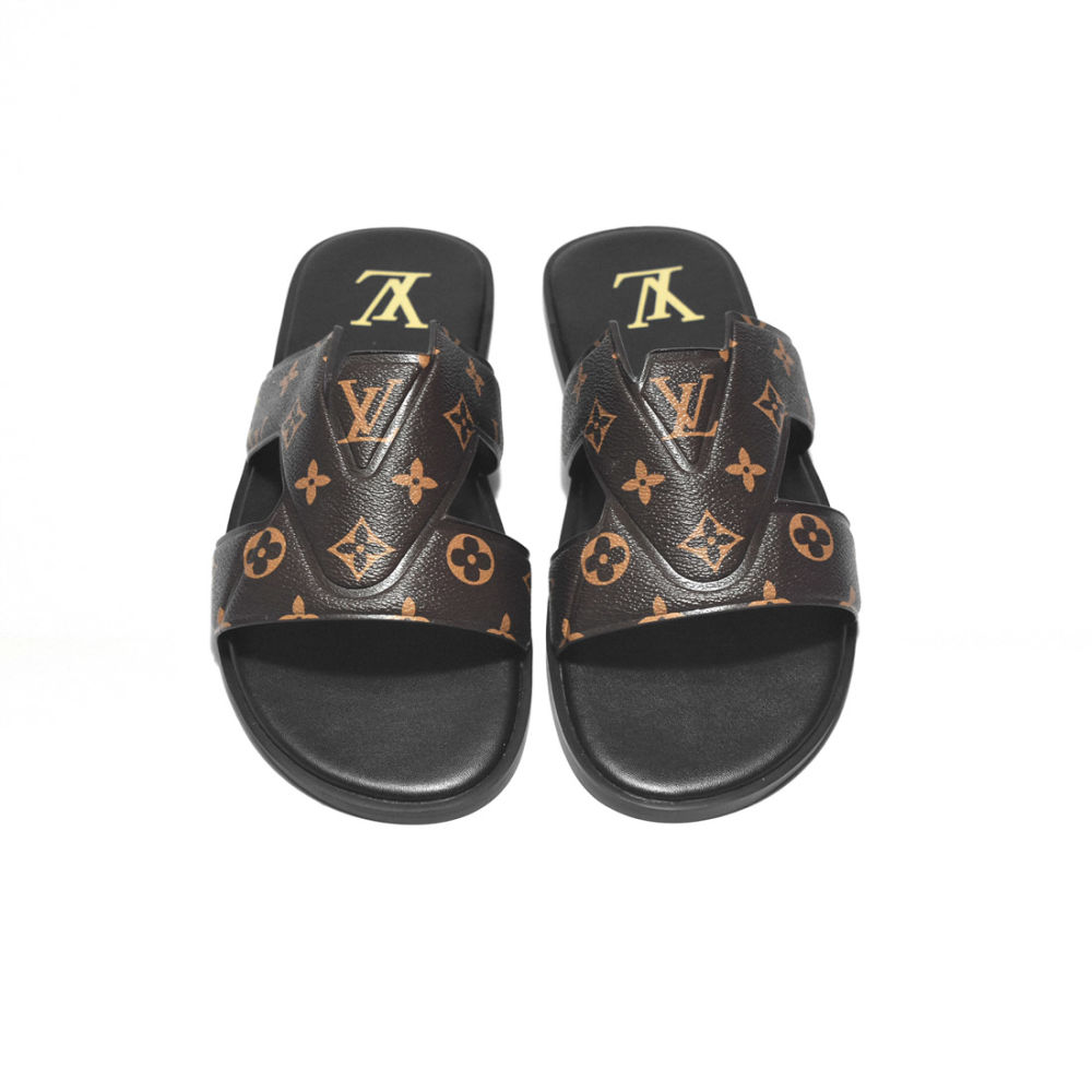 Louis Vuitton Brown & Black Premium Quality Men's Flip-fops-4