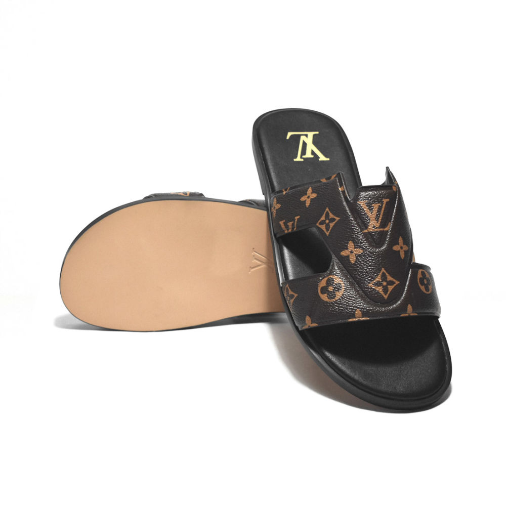 Louis Vuitton Brown & Black Premium Quality Men's Flip-fops-6