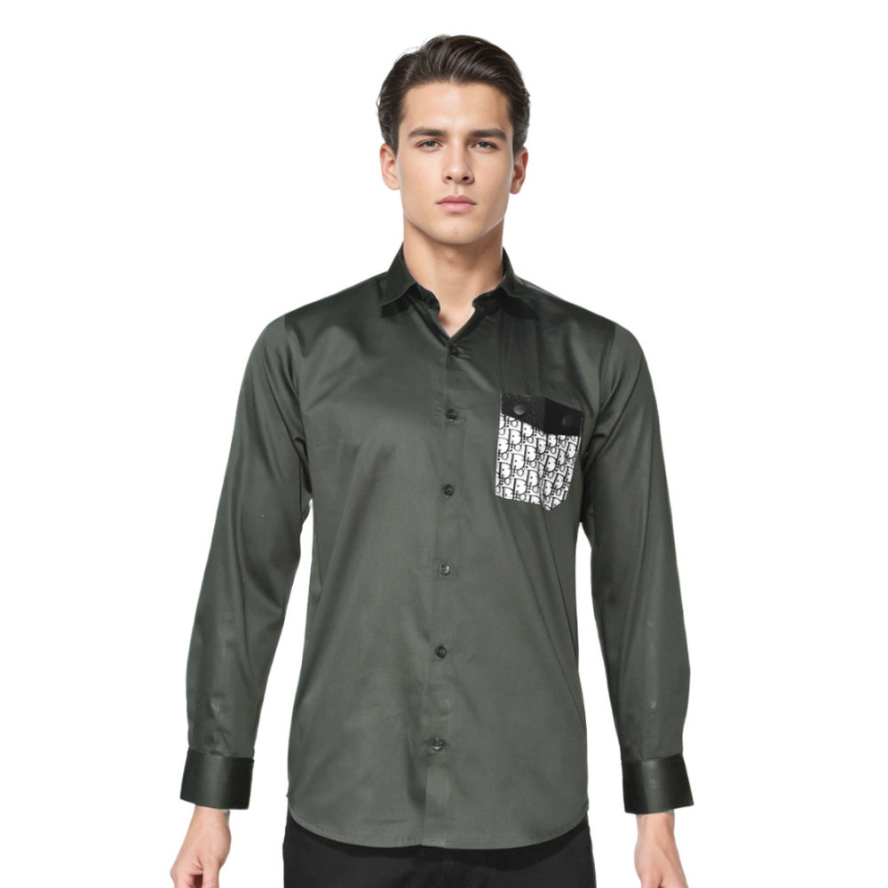 Dior Green Oblique Pattern Pocket Logo Shirt-7